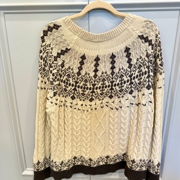 Anthropologie Cable Knit Fair Isle Sweater with Gorgeous Floral Accent - Picture 3 of 4